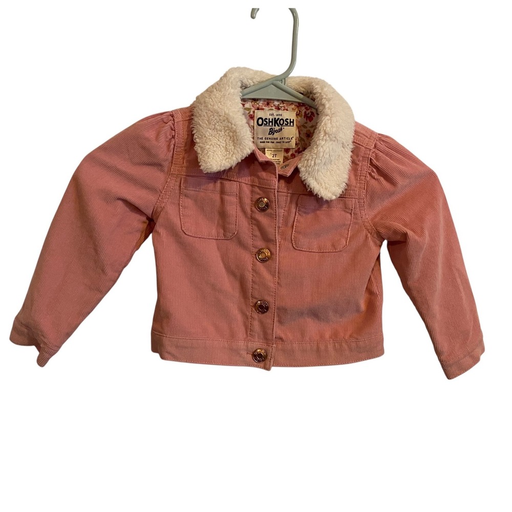 OshKosh Bgosh Girls Pink Corduroy Jacket Sherpa Fleece Collar Snap Front 2T